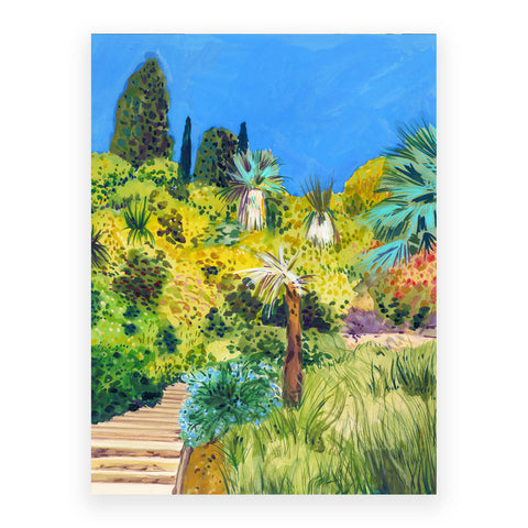 Blue flowers and the palmtrees, print 30x40cm