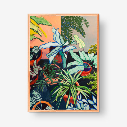 House plants and peach wall, orginal artwork 50x70cm